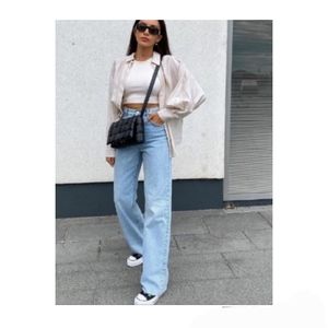 Zara High Rise Waist All Cotton Wide Full Length Denim Jean Size 4